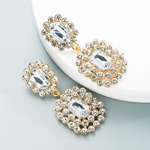 ins occidental style wind square glass diamond fully-jewelled earrings fashion temperament Earring geometry ear 