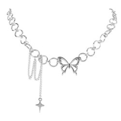occidental style wind black silver color butterfly necklace woman ins wind cha..