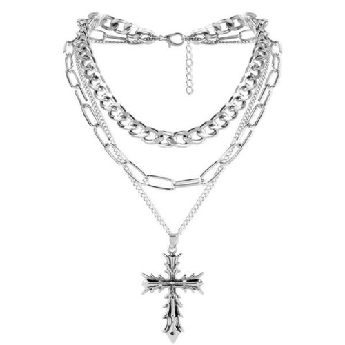 occidental style fashion chain  punk wind silver color cross pendant necklace woman