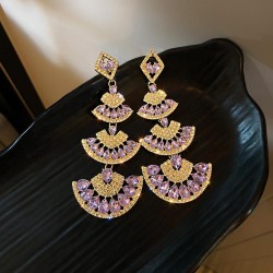 silver diamond sector earrings occidental style retro long style exaggerating ..