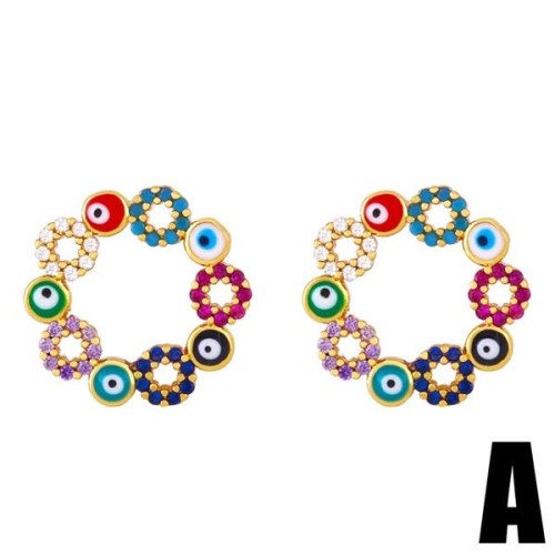 occidental style fashion creative eyes earrings personality color enamel zircon ear stud womanery