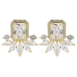 geometry zircon earrings Korean style high temperament bronze embed Zirconium ear stud
