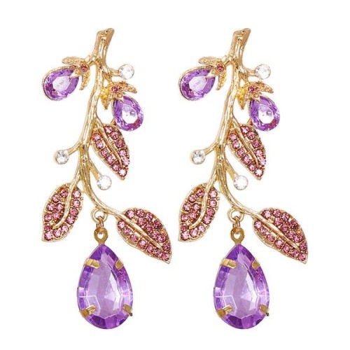 UR new tree fully-jewelled ear stud occidental style fashion big glass diamond