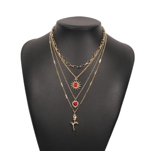 occidental style retro sun love flowers necklace  diamond samll Street Snap fashion woman