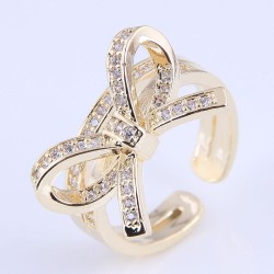Korean style fashion bronze embed Zirconium bow temperament opening ring