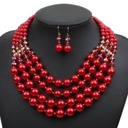   occidental style exaggerating multilayer Pearl necklace earrings set fashion..
