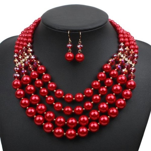   occidental style exaggerating multilayer Pearl necklace earrings set fashion personality