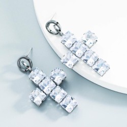 occidental style brilliant zircon opening cross earrings style luxurious retro