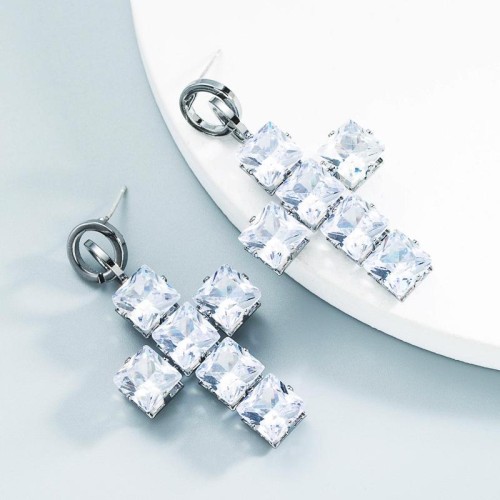 occidental style brilliant zircon opening cross earrings style luxurious retro