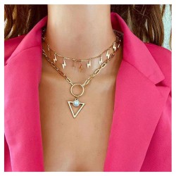 occidental style Alloy geometry pendant multilayer necklace  creative retro br..
