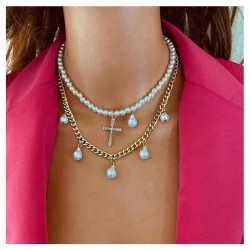 occidental style fashion multilayer necklace  retro Alloy cross resin pendant ..