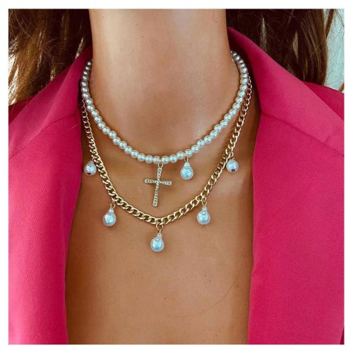 occidental style fashion multilayer necklace  retro Alloy cross resin pendant snake chain