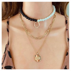 occidental style  fashion brief multilayer Pearl chain  Alloy eyes pendant nec..