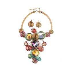 exaggerating gem aluminum weave necklace set occidental style handmadenecklace..