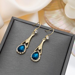  fashion elegant blue crystal earrings woman  long style tassel Drop-type earr..