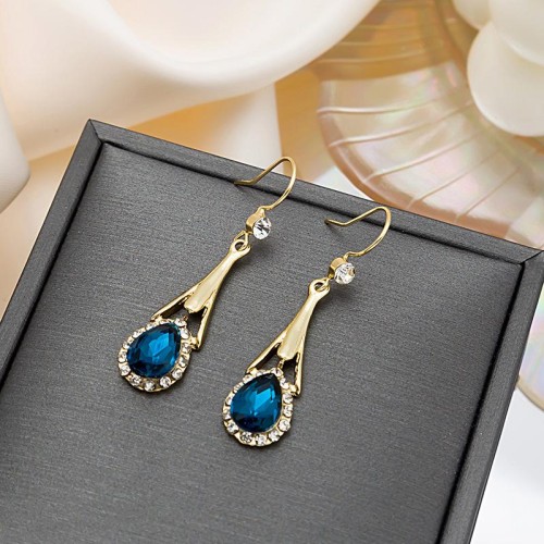  fashion elegant blue crystal earrings woman  long style tassel Drop-type earring
