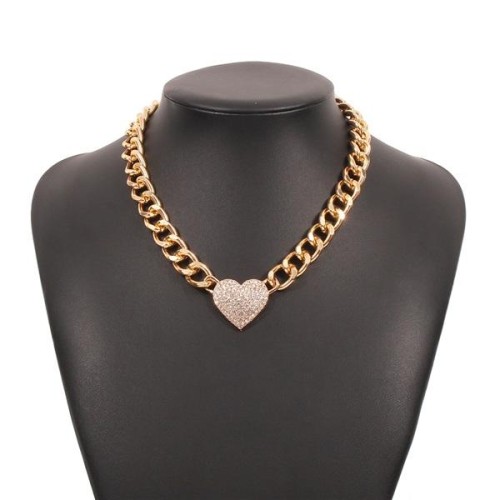 occidental style exaggerating chain chain  diamond geometry love fashion necklace Street Snap