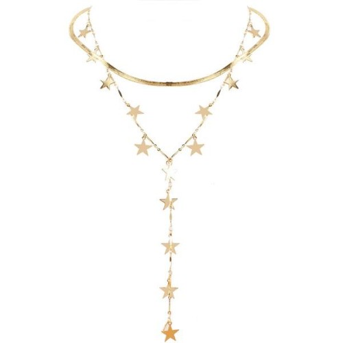 Bohemian style gold circle Five-pointed star snake chain  occidental style brief necklace