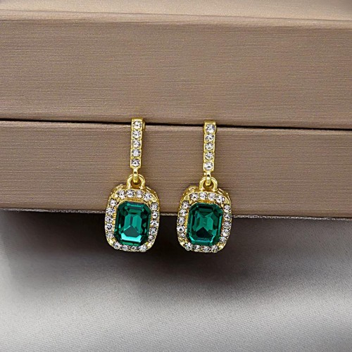 silver adies wind gem fully-jewelled earrings personality temperament all-Purpose earring square arring