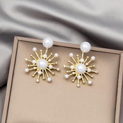 silver flower Pearl diamond earrings occidental style personality earring tren..