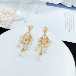 tassel earrings womans silver Korean style flowers medium long style temperame..