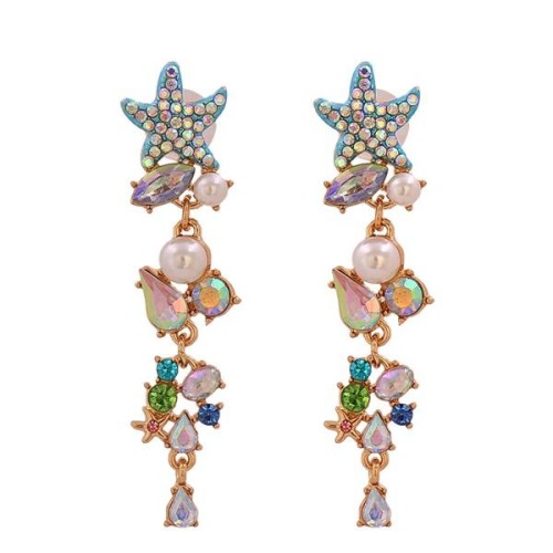 occidental style lovely long style retro star flowers Alloy fashion Pearl ear stud