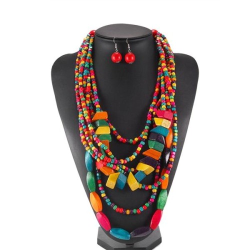 Bohemia ethnic style tassel necklace set  color necklace Africa customs necklace sweater chain