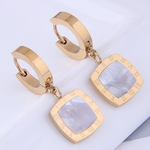 fine occidental style fashion titanium steel Rome digit geometry Square personality ear stud buckle circle