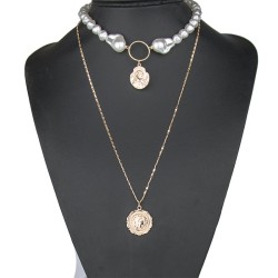 occidental style fashion concise all-Purpose Metal Pearl Double layer temperam..