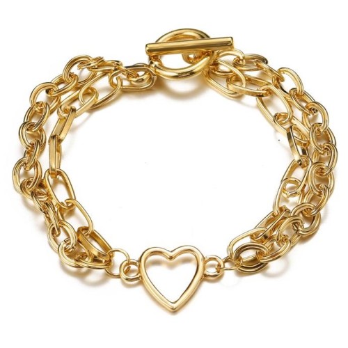 new chain Peach heart Anklet creativeins wind personality gold Alloy Double layer Anklet