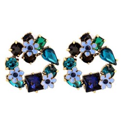  occidental style  retro enamel daisy buttons glass diamond ear stud