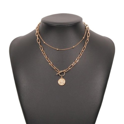 occidental style trend geometry pendant necklace Alloy creative retro Double layer clavicle chain woman