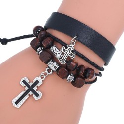  personality beads cross Cowhide bracelet occidental style retro lovers leather