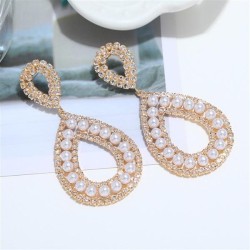 Korean style brief hollow fully-jewelled Pearl ear stud temperament exaggerati..