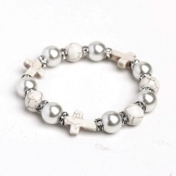fashion bracelet Pearl diamond cross turquoise black wind high punk Rock