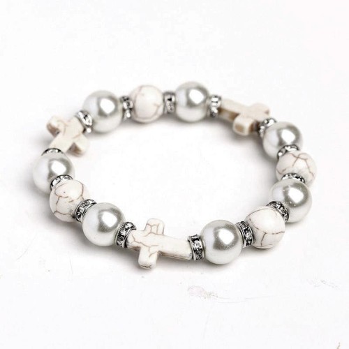 fashion bracelet Pearl diamond cross turquoise black wind high punk Rock