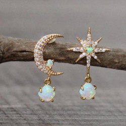 new gold Moon earrings asymmetry white pendant earrings woman