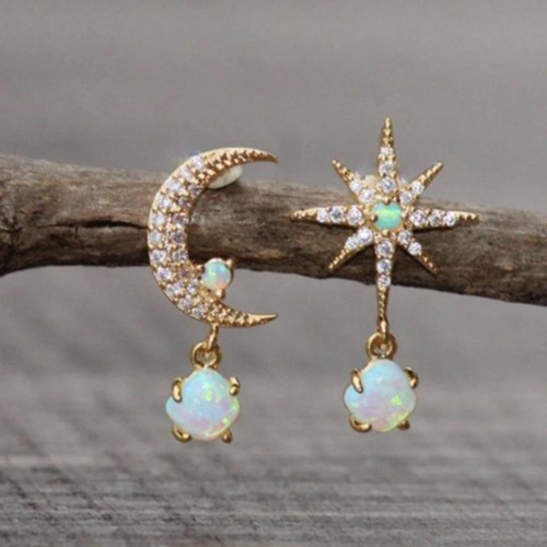 new gold Moon earrings asymmetry white pendant earrings woman