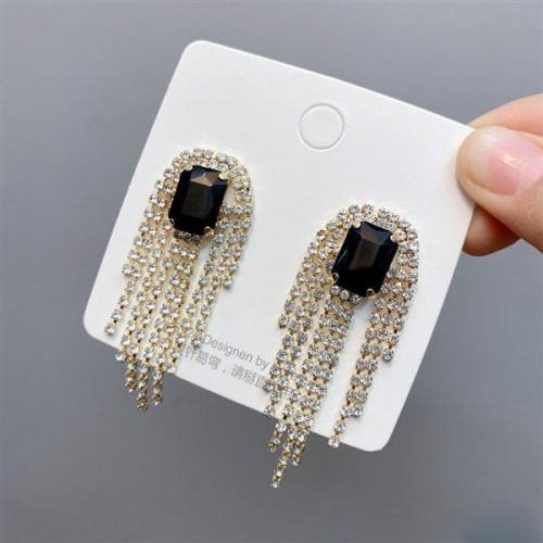 D occidental style fully-jewelled long tassel atmospheric earrings black big diamond sweet woman earring