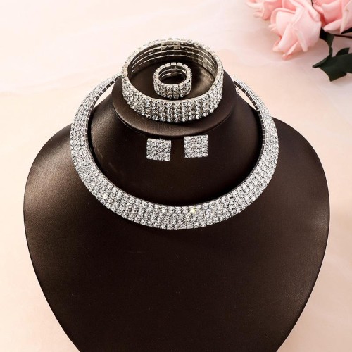  occidental style  temperament fully-jewelled brilliant set elegant Rhinestone square ear stud necklace