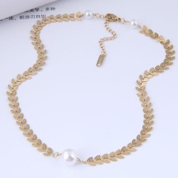 fine Korean style fashion concise all-Purpose leaves Pearl titanium steel shor..