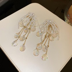 silver occidental style exaggerating long style earrings sequin Pearl bow tass..