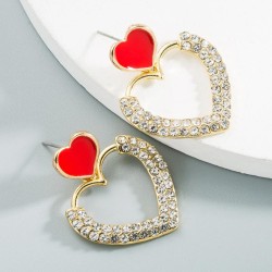 Korea big temperament big samll heart-shaped Rhinestone earrings woman Alloy e..