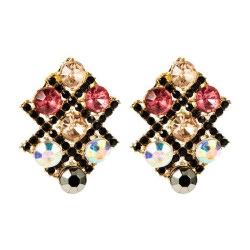 Korea big star same style geometry color Rhinestone earrings fashion personali..