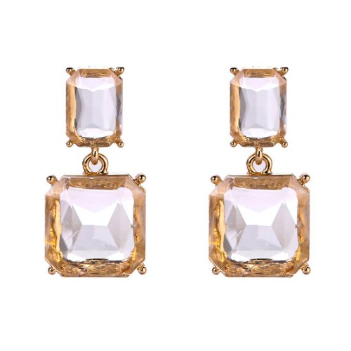 silverins wind geometry square crystal earrings  Koreains temperament transparent personality ear stud