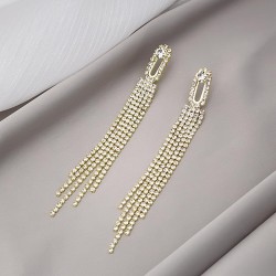 silver super atmospheric fully-jewelled long style tassel earrings  occidental..