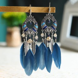 ethnic style hollow long style feather earrings Bohemia wind leaves Earring co..
