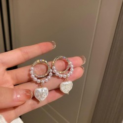 silver diamond circle circle Pearl earrings love pendant ear stud woman Korea ..