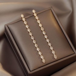 silver Korea fashion brief personality earrings zircon tassel earring temperam..