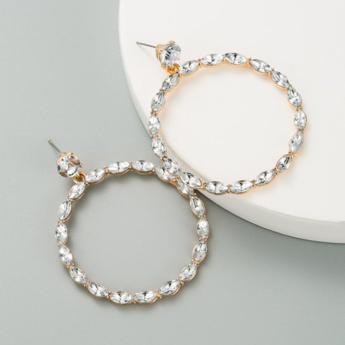occidental style wind fashion exaggerating hollow circle embed color Rhinestone earrings earring Korean style su